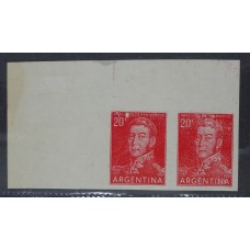 ARGENTINA 1954 GJ 1035P PAREJA DE ESTAMPILLAS VARIEDAD SIN DENTAR NUEVAS MINT !!! CON BORDE DE HOJA Y VARIEDAD "--SE" RARISIMAS U$ 100